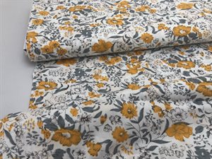 Poplin - offwhite med smukke gule sommerblomster